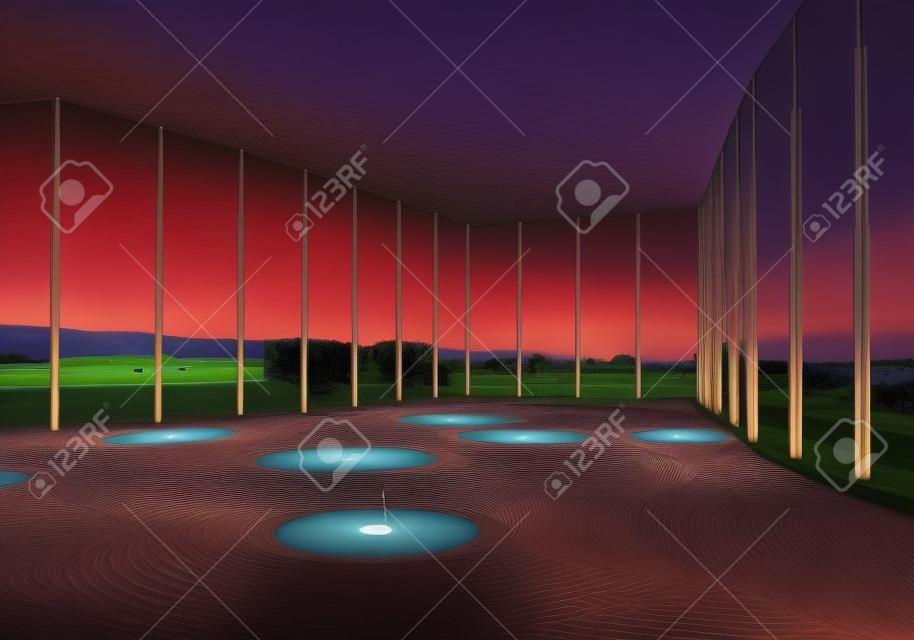 Entertainment golf venue in twilight