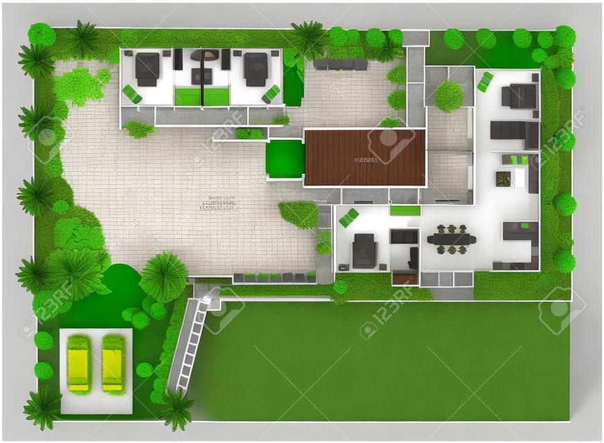3d Proposal of planning house with with green area