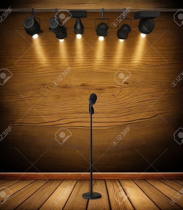 vintage microphone on wood stage