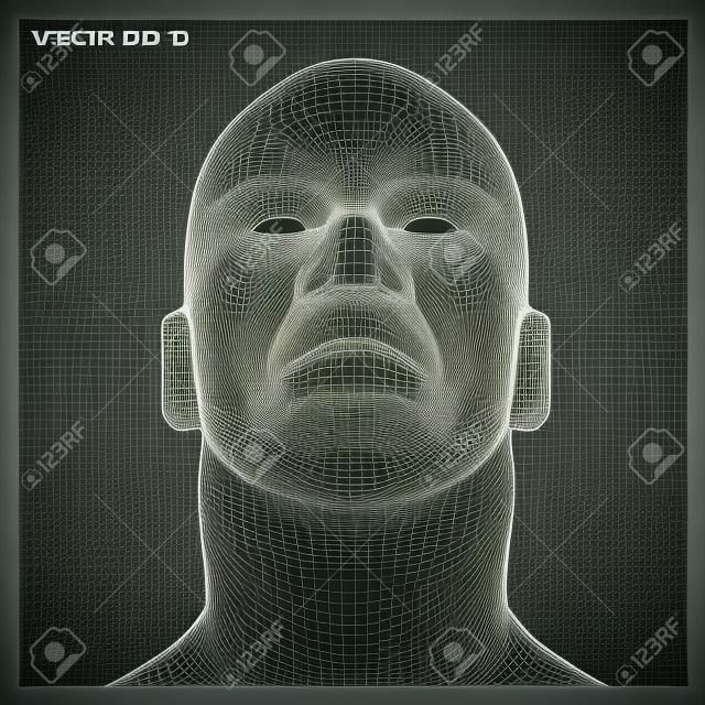 矢量概念或概念3D線框人類男性或男性頭部分離灰色背景