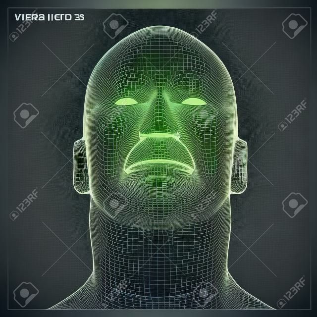 Vector concept or conceptual 3D wireframe human male or man head isolated on gray background