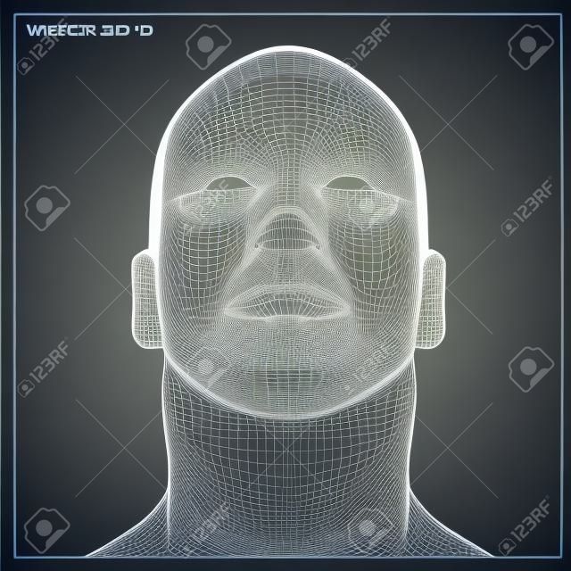 矢量概念或概念3D線框人類男性或男性頭部分離灰色背景