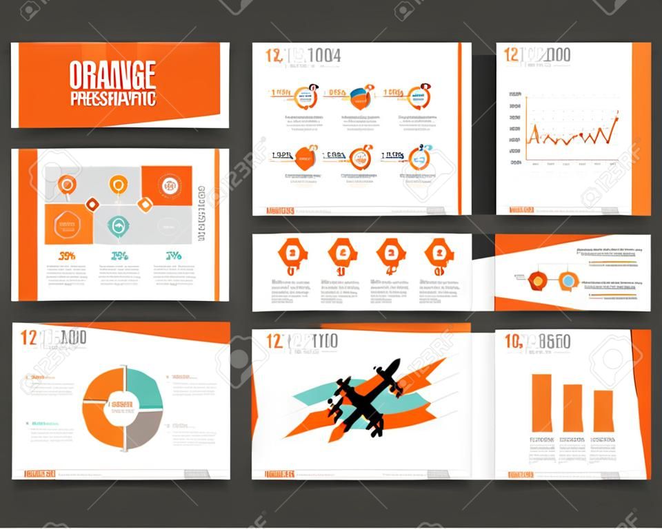 橙色的信息圖表商業演示模板set.powerpoint模板設計背景
