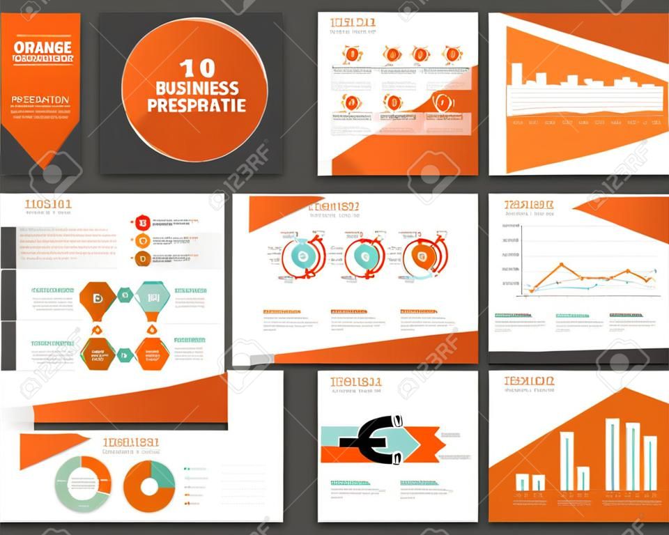 оранжевые инфографики бизнес-презентации шаблон дизайна set.powerpoint шаблон фон