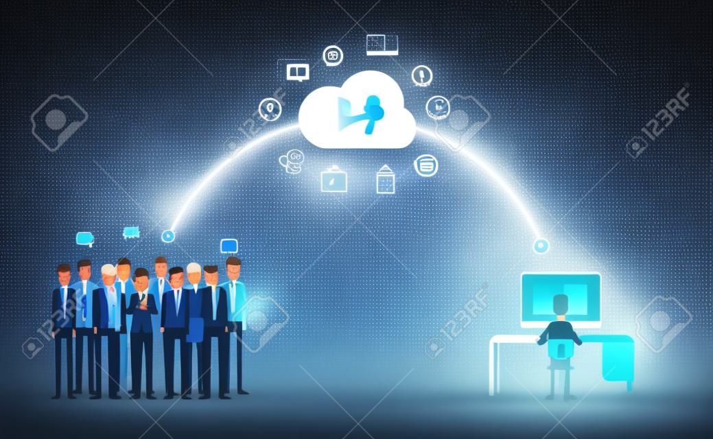 digital marketing connection on-line concept.marketing on cloud .Announce on-line.group people business