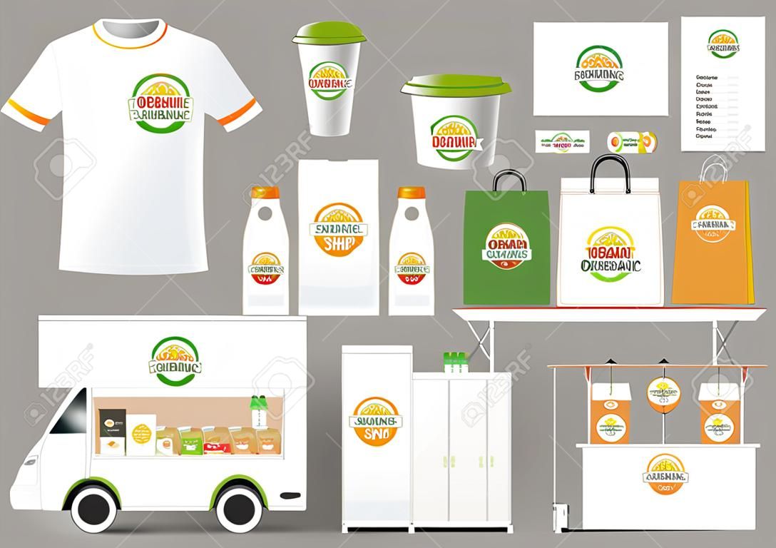 la marca de alimentos orgánicos maqueta plantilla con la identidad del diseño .corporate de restaurante y tienda de alimentos