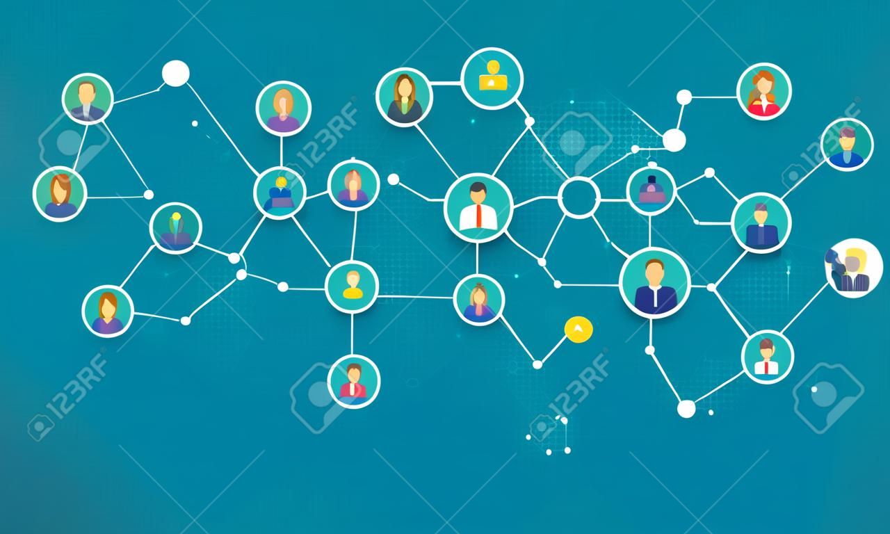 social network connection for online business background concept