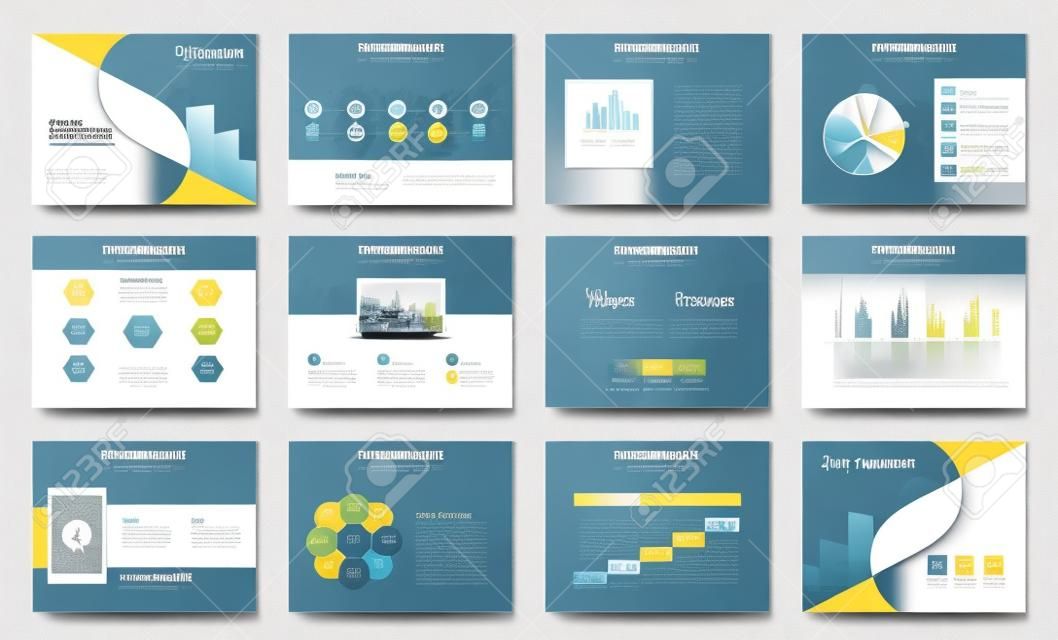 Design de modelo de apresentação de negócios e design de layout de página para brochura, livro, revista, relatório anual e perfil da empresa, com gráfico de elementos infográficos