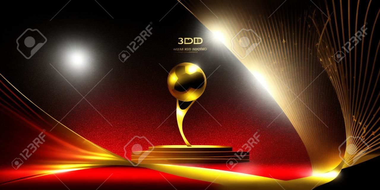 3d podium zwycięzcy, koncepcja nagrody złotych gwiazd na czerwonym dywanie.