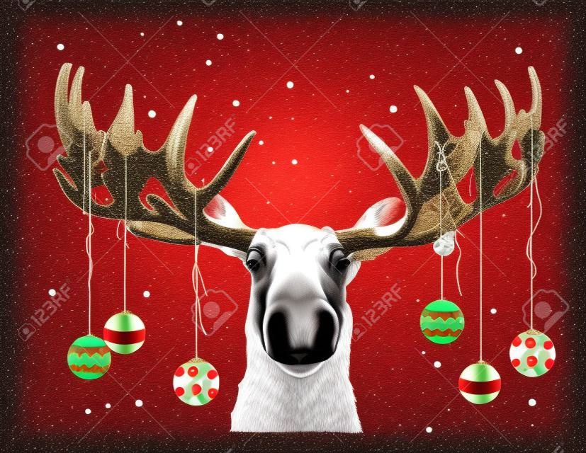 Vicces Karácsonyi Moose jelenet vagy kártya dísztárgyak, függő Antlers
