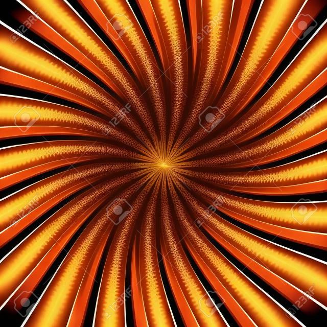 Retro zonnestraal achtergrond vector met spiraal of wervel gestreept patroon en warme aardse kleuren van oranje goud en bruin
