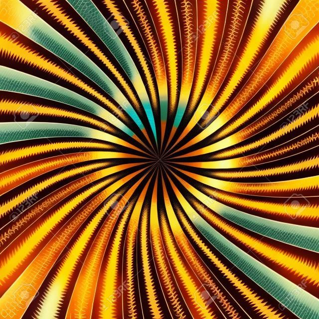 Vecteur de fond rétro sunburst avec motif rayé en spirale ou en tourbillon et couleurs terreuses chaudes d'or orange et de marron