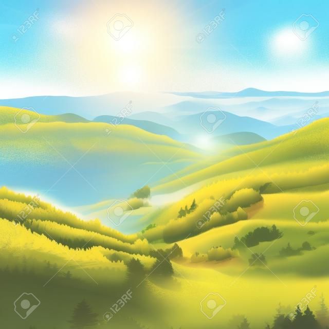 Soleggiata giornata estiva in montagna. illustrazione di alta qualità