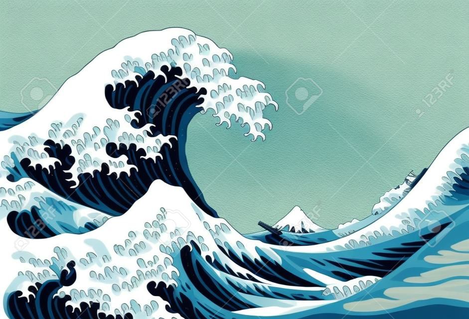 A grande onda, isolada no fundo branco.
