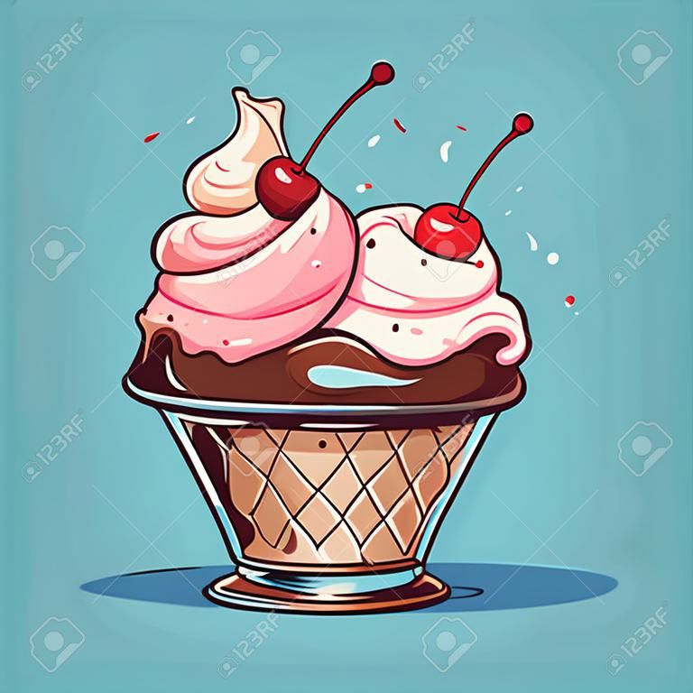 Ice cream. Ice cream hand-drawn comic illustration. Vector doodle style cartoon illustration