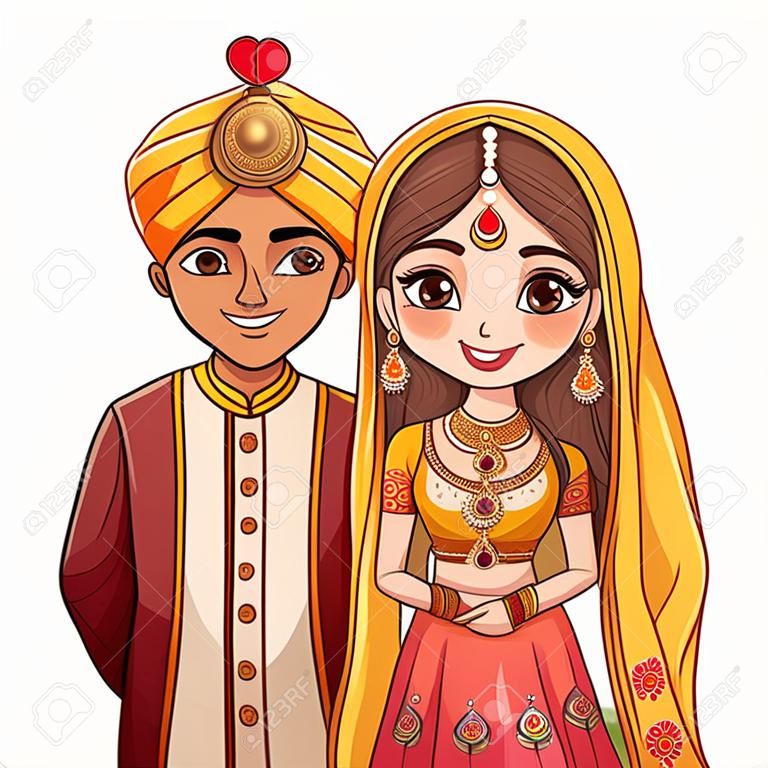 Indian couple. Indian couple hand-drawn comic illustration. Vector doodle style cartoon illustration