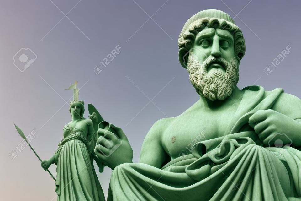 classic statues Plato and Athena from side close up