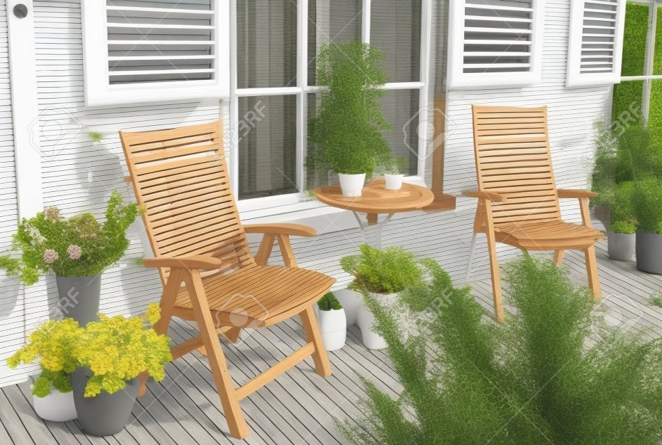 terraço em casa com mesa e cadeiras