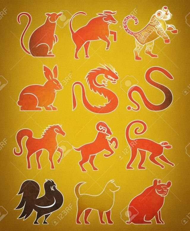 Set van gestileerde Chinese Zodiac-tekens