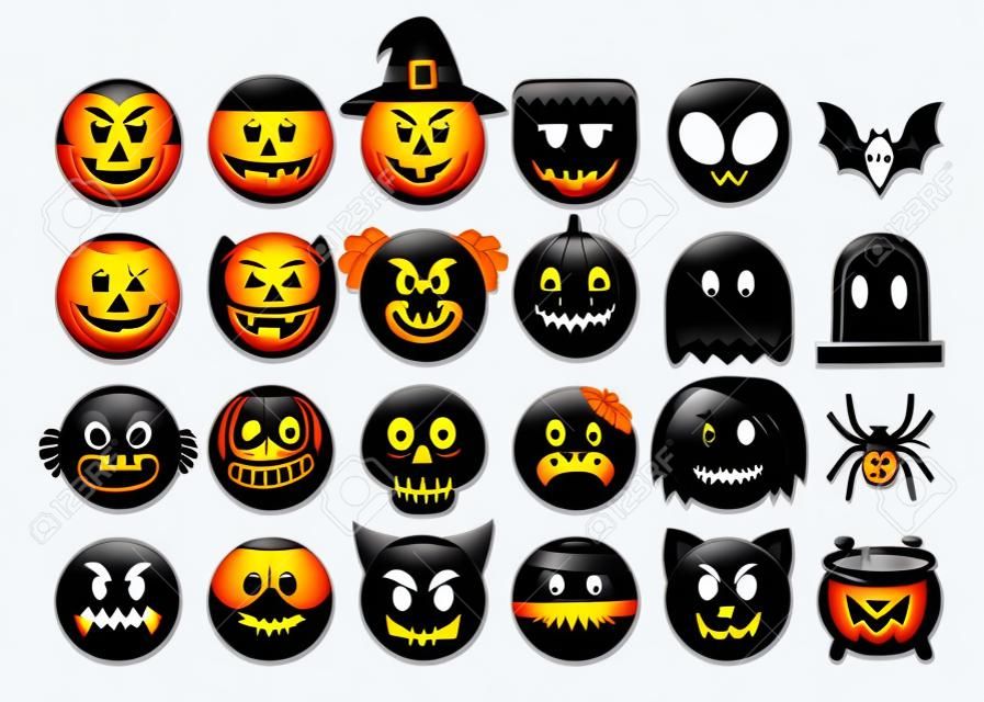 Beyaz arka plan üzerinde izole Halloween emojis vektör kümesi