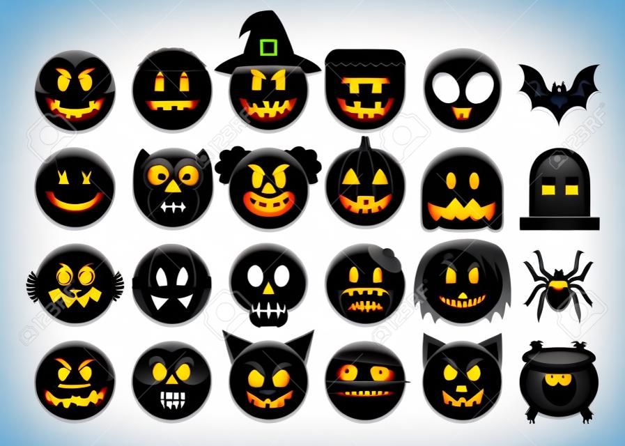 Beyaz arka plan üzerinde izole Halloween emojis vektör kümesi