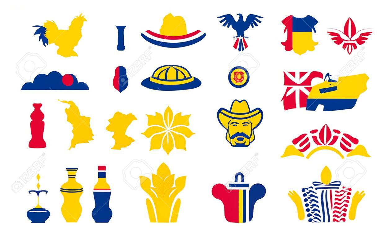 Conjunto de vetores de ícones da Colômbia isolados no fundo branco