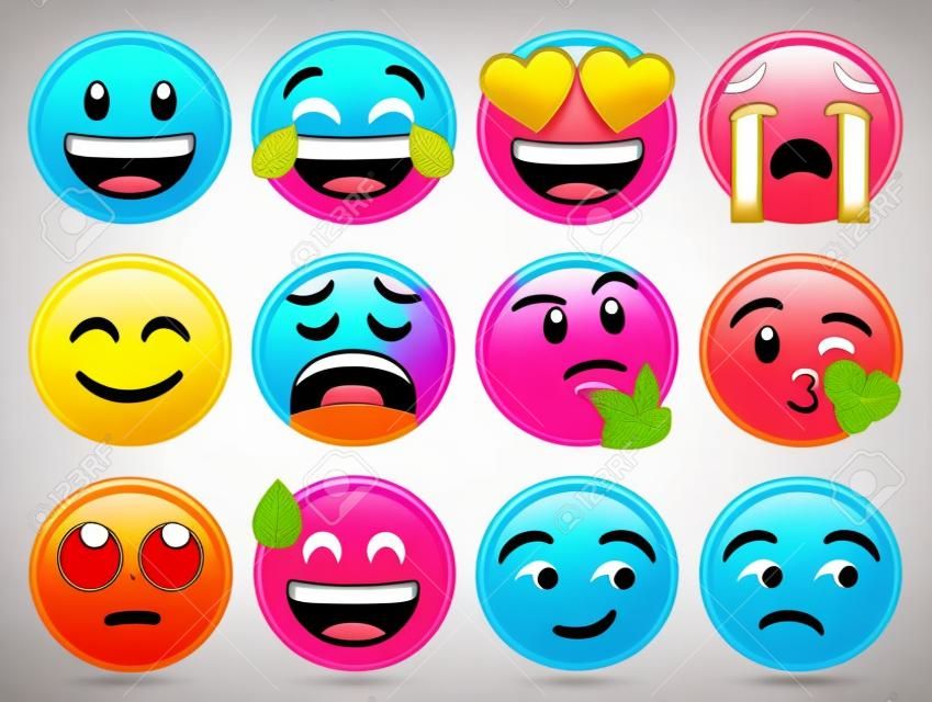 Vektor-Set von niedlichen Emojis isoliert auf weißem Hintergrund