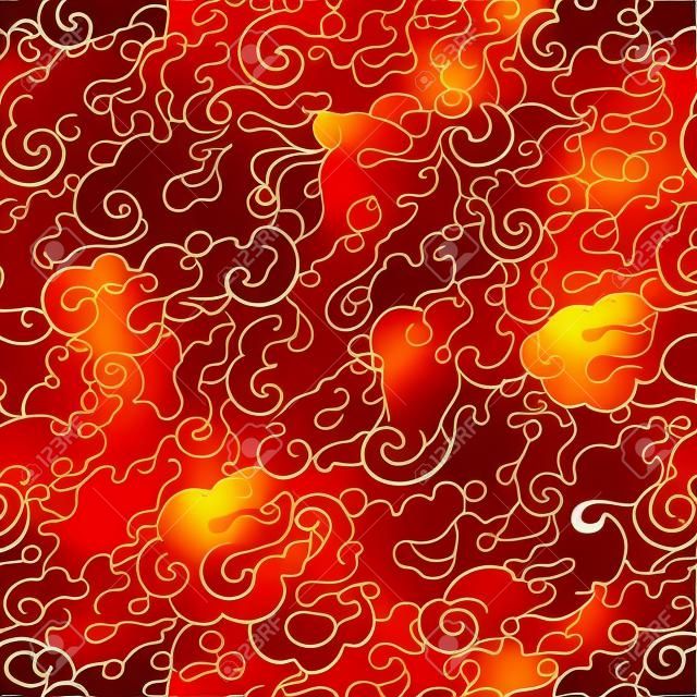 Abstract seamless vector pattern with red fire. Asian style. Template for design
