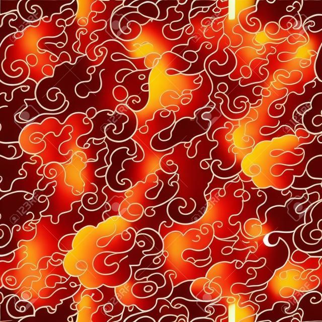 빨간 불 추상 원활한 벡터 패턴입니다. 아시아 스타일. 디자인을위한 템플릿