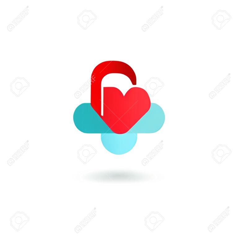 Traversez logo médicale éléments de modèle de conception icône cardiaques, plus