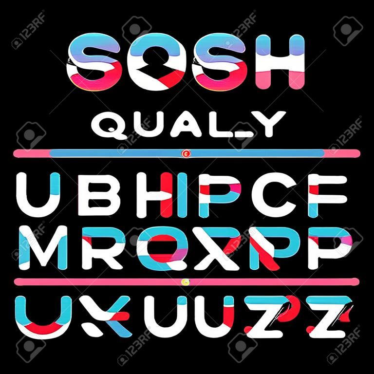 Rounded font. Vector alphabet with overlay effect letters.