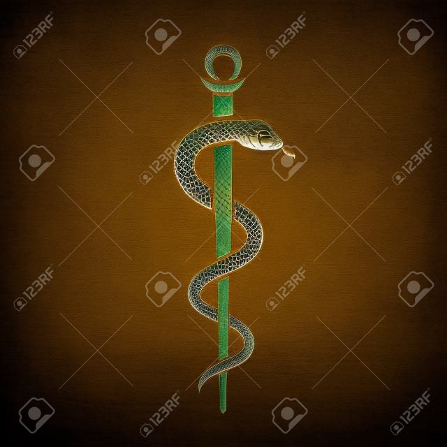 Snake with stick ancient medical symbol