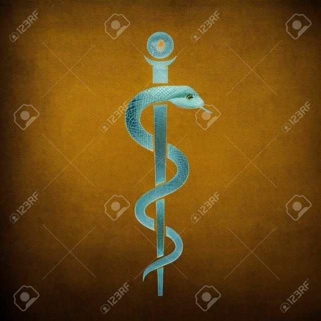 Snake with stick ancient medical symbol