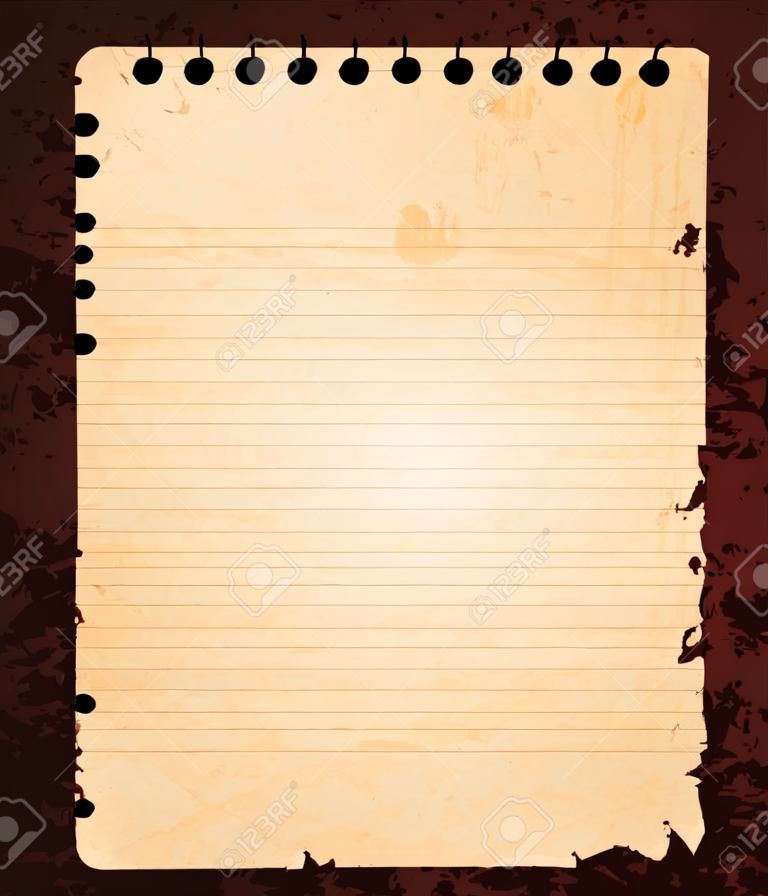 Empty old notebook paper on grunge background. Eps10 vector 
