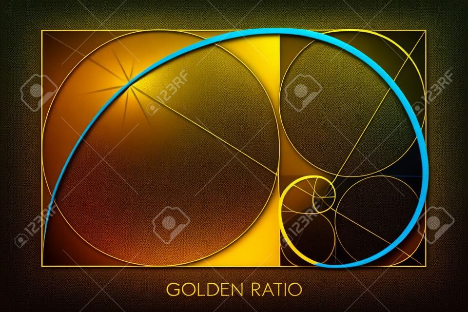 황금 비율. 피보나치 수. 황금 비율의 원. 기하학적 모양. 심벌 마크. 추상적인 벡터 배경입니다. 벡터