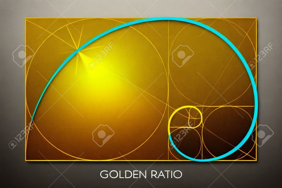 황금 비율. 피보나치 수. 황금 비율의 원. 기하학적 모양. 심벌 마크. 추상적인 벡터 배경입니다. 벡터