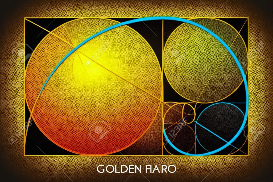 Rapporto aureo. numero di Fibonacci. Cerchi in proporzione aurea. Forme geometriche. Logo. Fondo astratto di vettore. Vettore