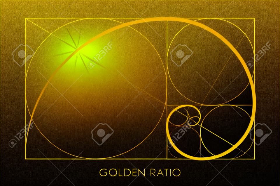 黄金比。フィボナッチ番号。黄金の割合で円。幾何学的形状。ロゴ。抽象的なベクターの背景。ベクトル