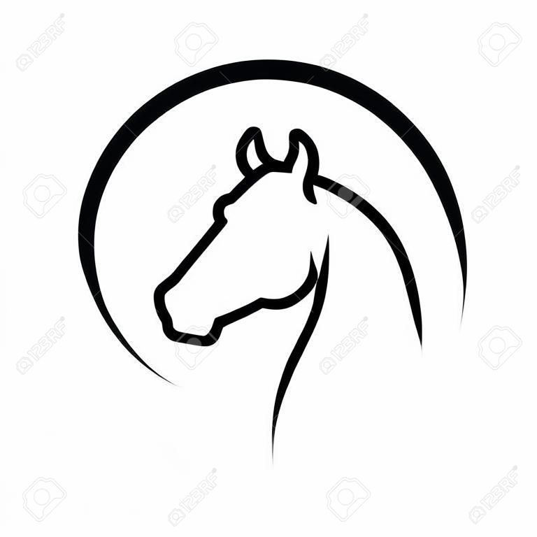 Head horse sign. Horse icon. Isolated silhouette head horse in the circle on white background. Vector illustration