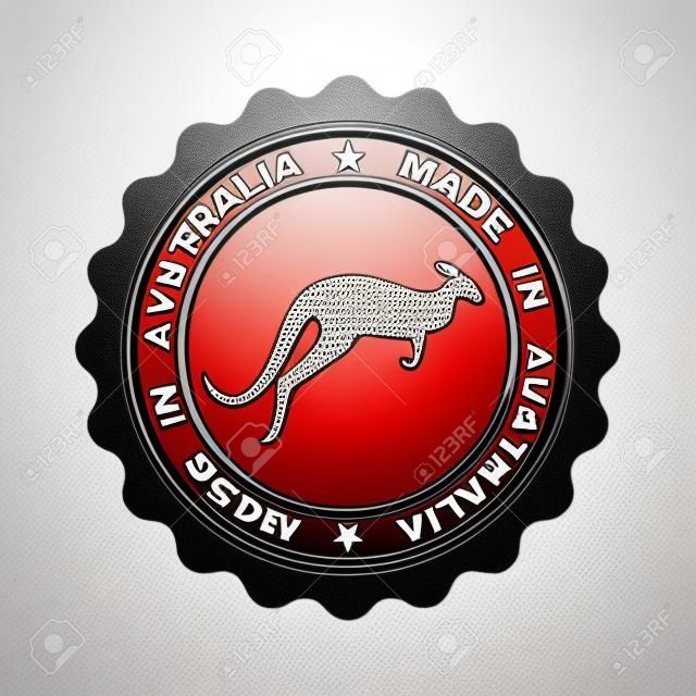 Briefmarke mit Text "Made In Australia". Qualität des Logos. Icon-Premium-Qualität. Etikett. Mit Bild Känguru versiegeln. Vektor-Illustration
