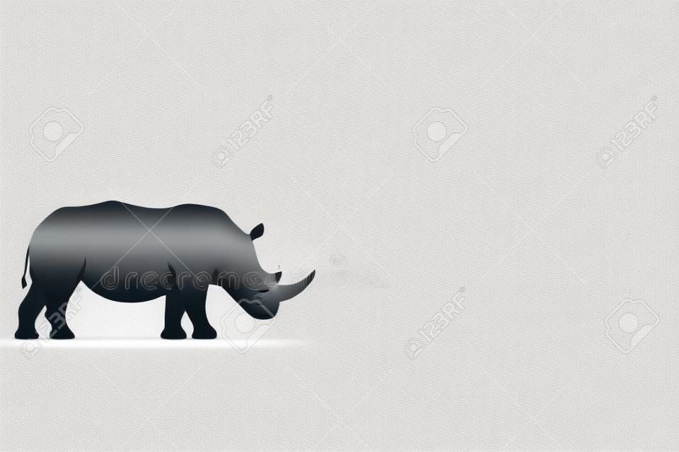Rhino graphic icon. Rhinoceros sign with line of ground on white background. Wildlife line symbol. Vector illustration