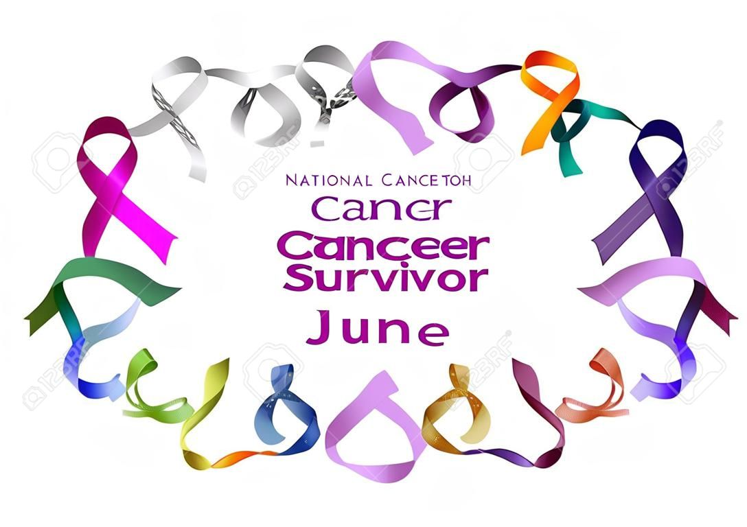 Nationale kanker overlevende maand, Juni met hart vorm cyclus van multi-kleur en lavendel paarse linten verhogen bewustzijn van alle soorten tumoren