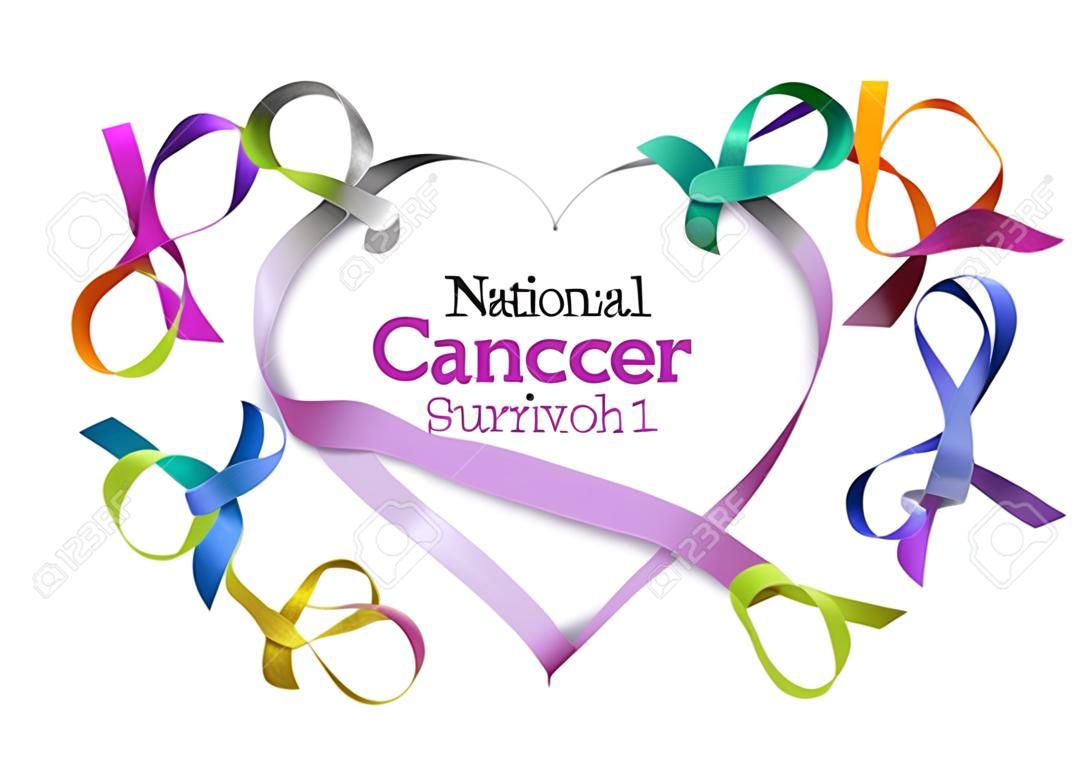 Nationale kanker overlevende maand, Juni met hart vorm cyclus van multi-kleur en lavendel paarse linten verhogen bewustzijn van alle soorten tumoren