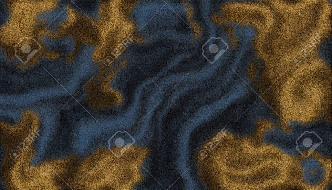 Patrón de mármol azul con inclusiones de oro y gris rizado. Textura y fondo abstractos. Ilustración 2D