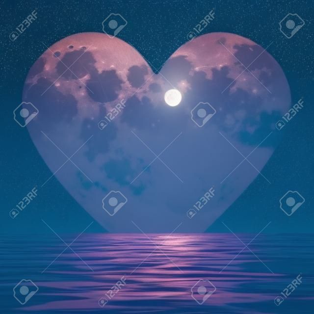 심장 모양의 달이 바다에 반영