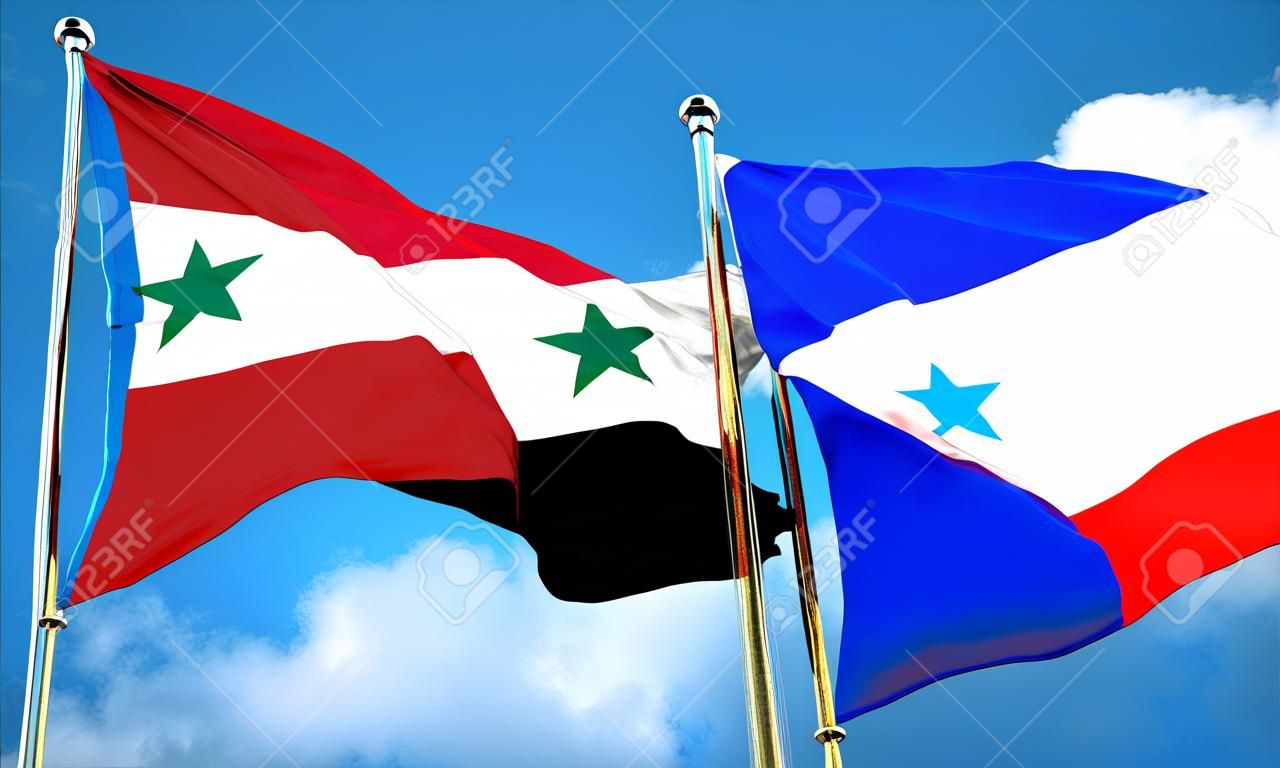 bandera de Siria con la bandera de Rusia, 3D
