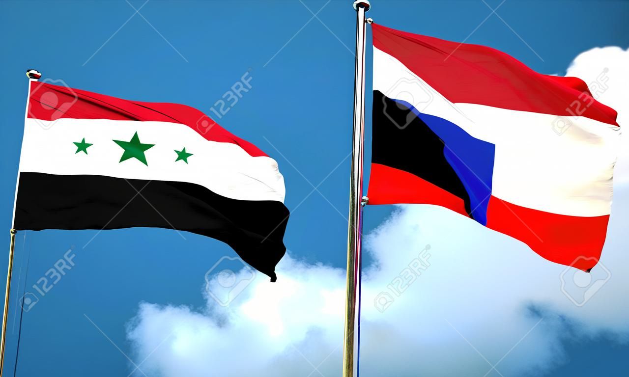 bandera de Siria con la bandera de Rusia, 3D
