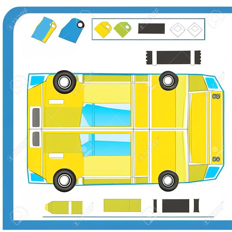 Cut and glue a paper car. Children art game for activity page. Paper 3d model. Vector illustration.