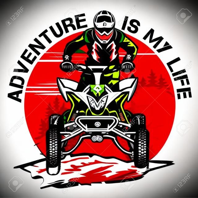 Illustrazione vettoriale di sport estremi ATV Racing, perfetta per tshirt, logo del club della squadra, merce e logo dell'evento della competizione ATV Race
