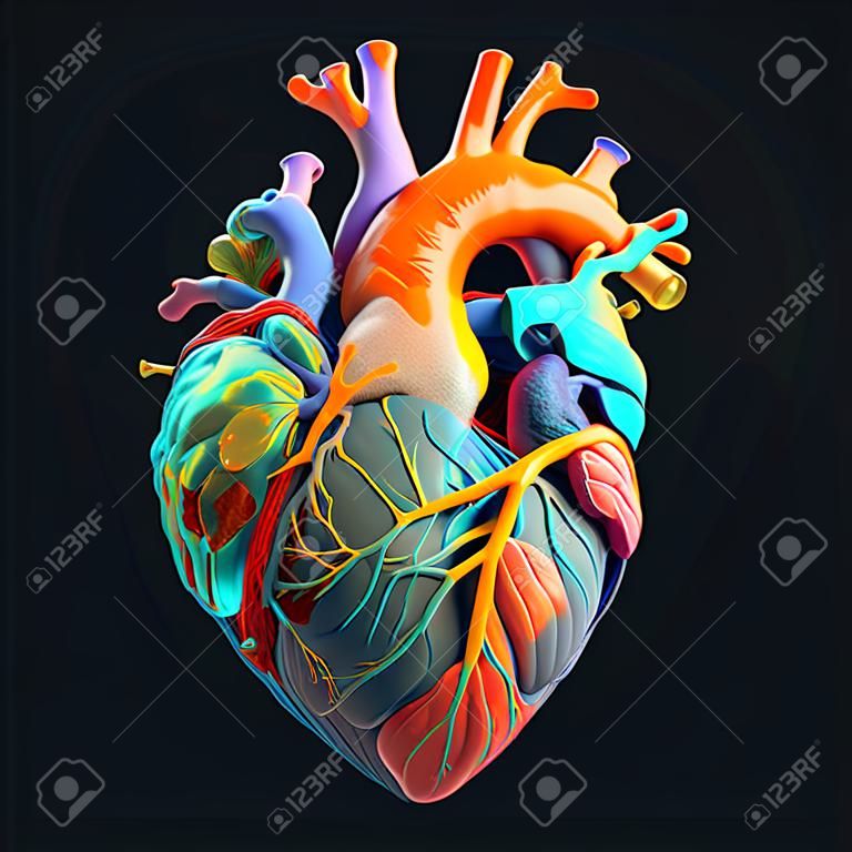 Abstract human heart on black background. 3d rendering, 3d illustration.